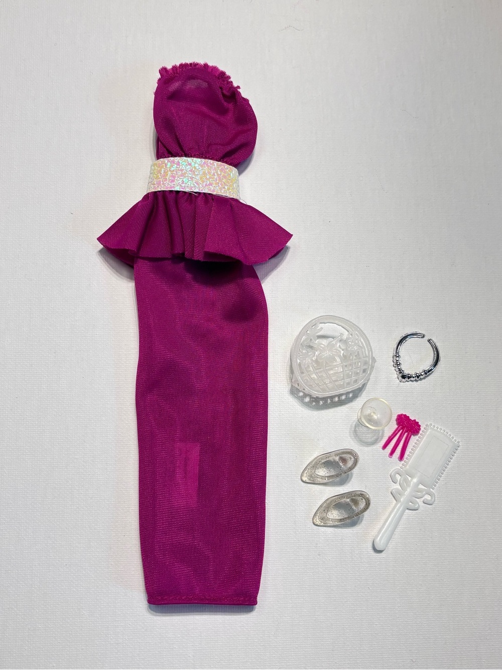 Vintage 1985 Barbie Fashion Fun #2089 Magenta Dress & Accessories Lot